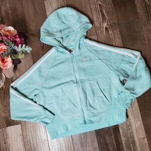 Adidas Girls Mint Green and White Zip Up Cropped Hoodie Size Medium 10/12